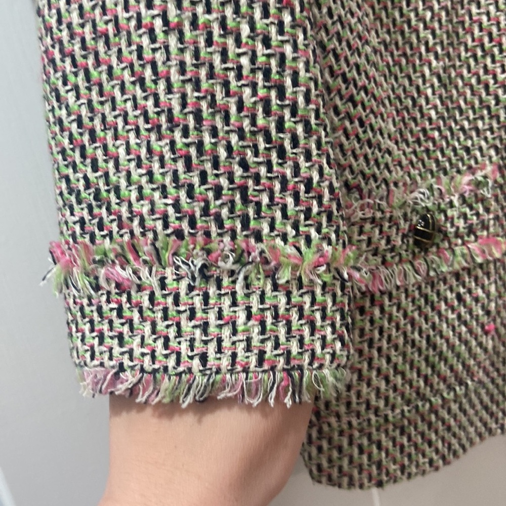 Talbolts Pink Green Tweed Eyelash Trim Cloqué Style Round Neck Blazer Jacket 12 - Picture 8 of 16